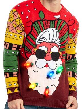 Red Medium LED Light Up Ugly Christmas Sweater for Men - Festive Holiday Apparel